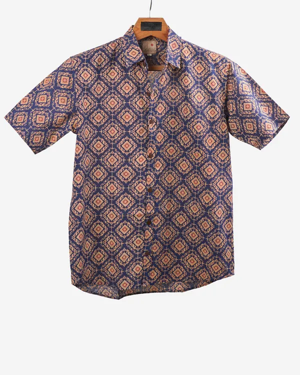 Hand_Blockprinted_Cotton_Half_Sleeve_Shirt_For_Men_Regular_Fit_Dark_Blue