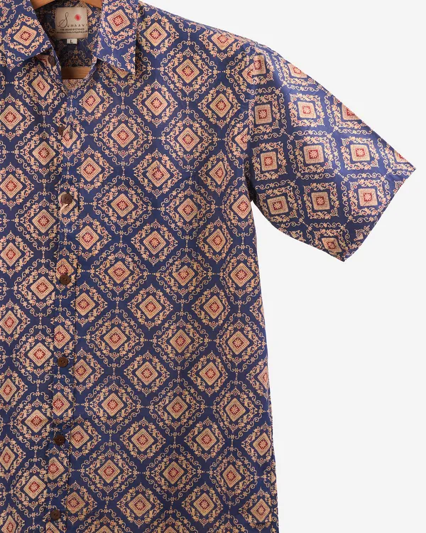 Hand_Blockprinted_Cotton_Half_Sleeve_Shirt_For_Men_Regular_Fit_Dark_Blue