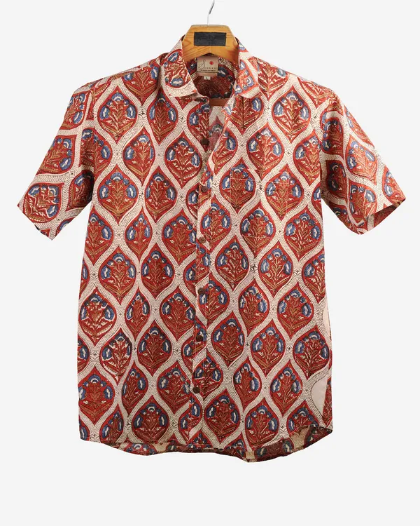 Hand_Blockprinted_Cotton_Half_Sleeve_Shirt_For_Men_Regular_Fit_Brown