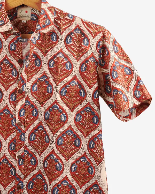 Hand_Blockprinted_Cotton_Half_Sleeve_Shirt_For_Men_Regular_Fit_Brown