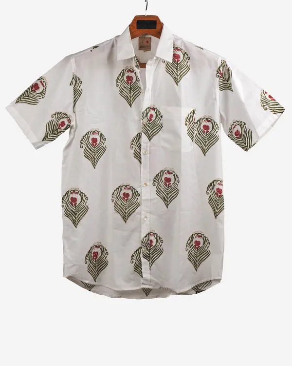 Hand_Blockprinted_Cotton_Half_Sleeve_Shirt_For_Men_Regular_Fit_White_Green_Morpankh