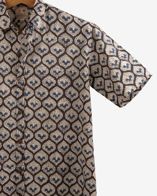 Hand_Blockprinted_Cotton_Half_Sleeve_Shirt_For_Men_Regular_Fit_Black