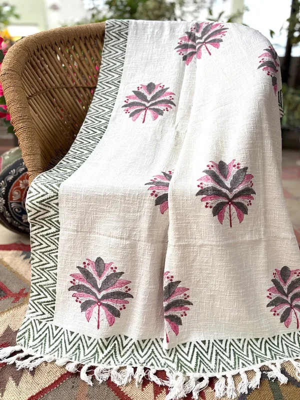 Hand_Block_Printed_Cotton_Sofa_Throws_Pink_Grey_Floral