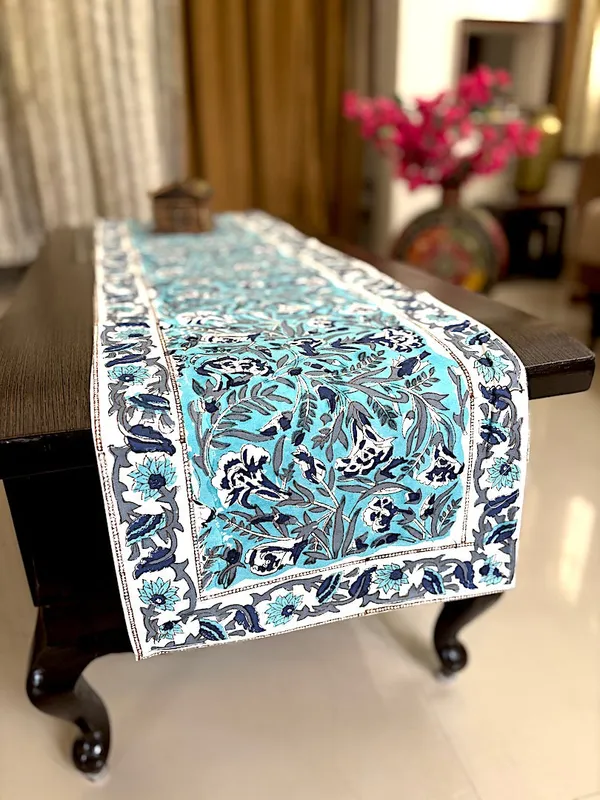 Hand_Block_Printed_Table_Runner_Blue_Floral_Design