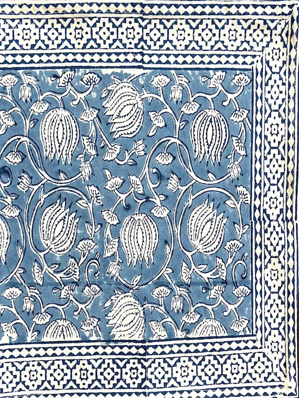 Hand_Block_Printed_Table_Runner_Light_Blue_Lotus_Design
