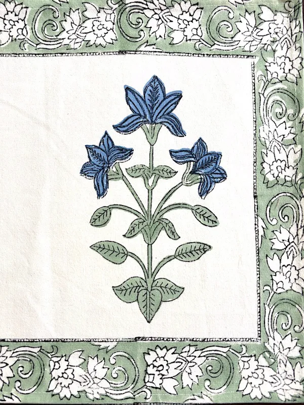 Hand_Block_Printed_Table_Runner_Green_Blue_Mughlai_Design