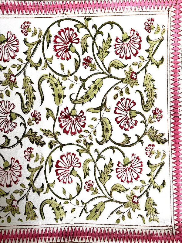 Hand_Block_Printed_Table_Runner_Pink_Green_Floral_Design