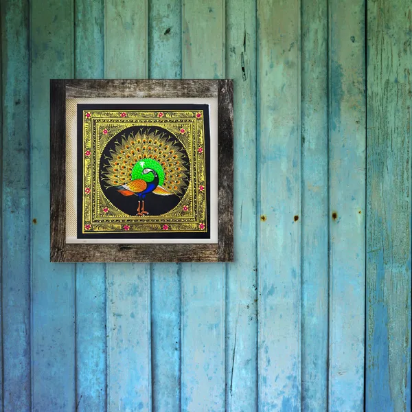 Rajasthani_Handmade_Miniature_Painting_Royal_Peacock_Left_Facing_Green_Colour_With_Golden_Detailing