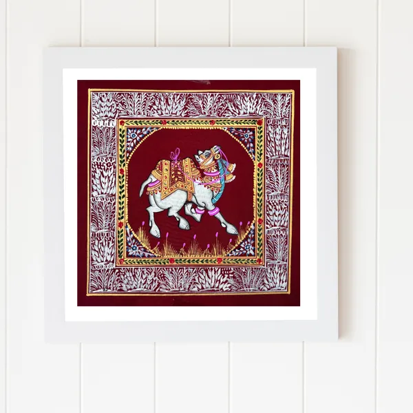 Rajasthani_Handmade_Miniature_Painting_Camel_Maroon_Background_Facing_Right_With_Golden_Detailing