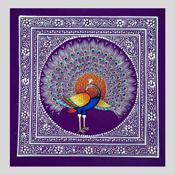 Rajasthani_Handmade_Miniature_Painting_Royal_Peacock_Purple_Background_Facing_Left