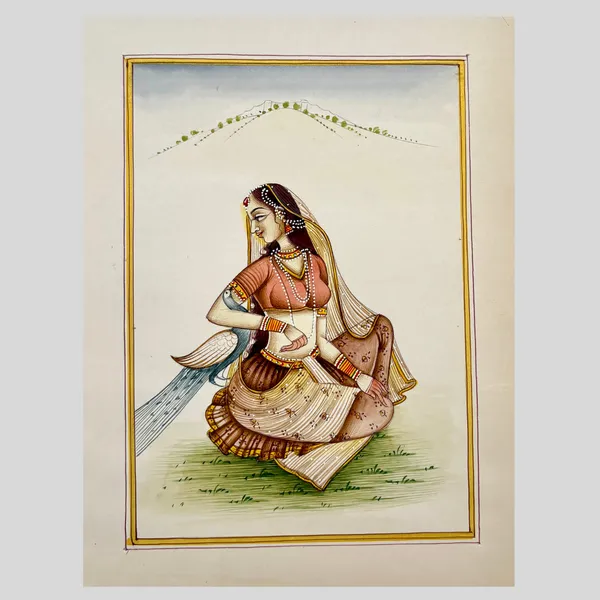 Rajasthani_Handmade_Miniature_Painting_Ragini_With_Peacock
