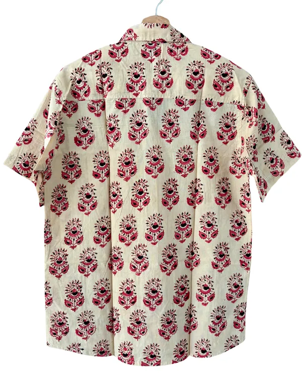 Hand_Blockprinted_Cotton_Half_Sleeve_Shirt_For_Men_Regular_Fit_Beige_Pink_Floral_Pattern