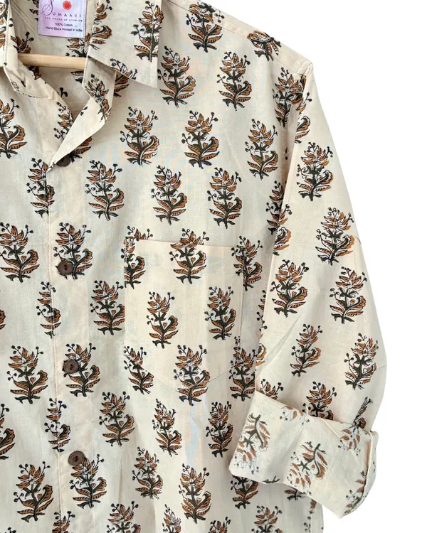 Hand_Blockprinted_Cotton_Full_Sleeve_Shirt_For_Men_Regular_Fit_Beige_Brown_Motifs