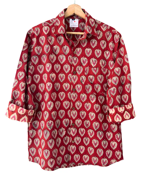 Hand_Blockprinted_Cotton_Full_Sleeve_Shirt_For_Men_Regular_Fit_Red_White_Motifs