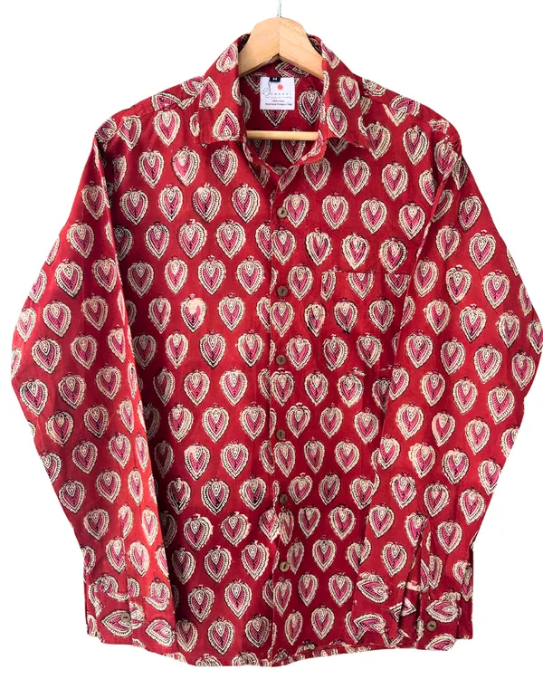 Hand_Blockprinted_Cotton_Full_Sleeve_Shirt_For_Men_Regular_Fit_Red_White_Motifs