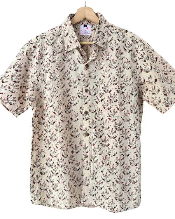 Hand_Blockprinted_Cotton_Half_Sleeve_Shirt_For_Men_Regular_Fit_Beige_Brown_Motifs