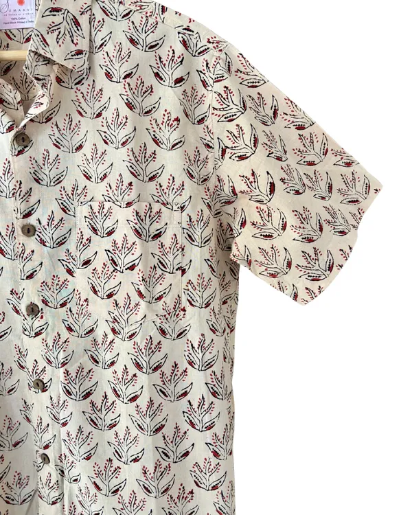 Hand_Blockprinted_Cotton_Half_Sleeve_Shirt_For_Men_Regular_Fit_Beige_Brown_Motifs