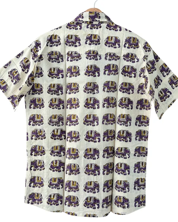 Hand_Blockprinted_Cotton_Half_Sleeve_Shirt_For_Men_Regular_Fit_Beige_Elephant_Pattern