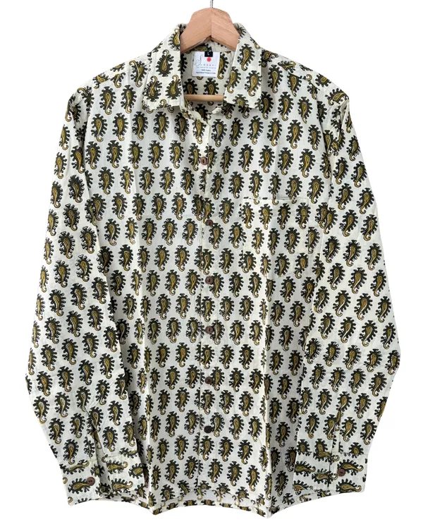 Hand_Blockprinted_Cotton_Full_Sleeve_Shirt_For_Men_Regular_Fit_Beige_Brown_Paisley_Motifs