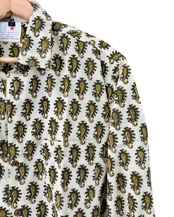 Hand_Blockprinted_Cotton_Full_Sleeve_Shirt_For_Men_Regular_Fit_Beige_Brown_Paisley_Motifs