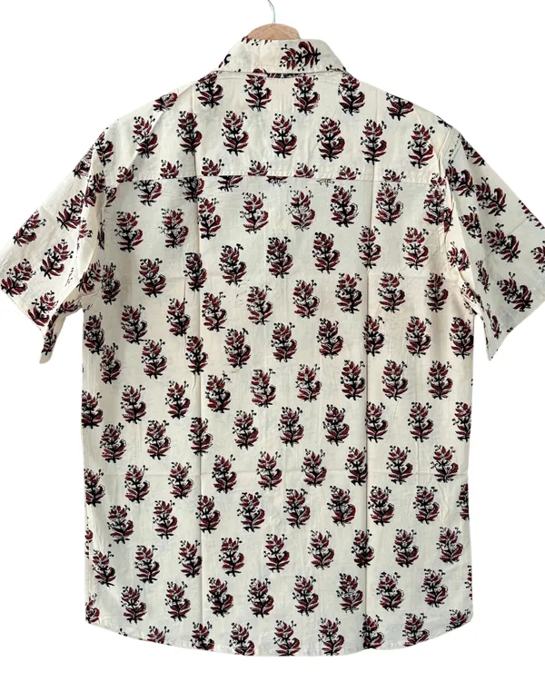 Hand_Blockprinted_Cotton_Half_Sleeve_Shirt_For_Men_Regular_Fit_Beige_Brown_Floral_Pattern