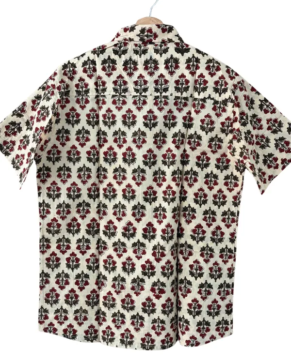 Hand_Blockprinted_Cotton_Half_Sleeve_Shirt_For_Men_Regular_Fit_Beige_Brown_Red_Floral_Pattern
