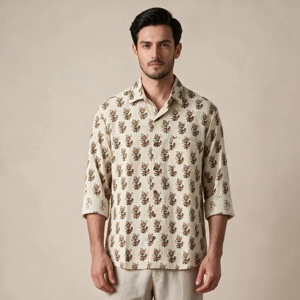 Hand_Blockprinted_Cotton_Full_Sleeve_Shirt_For_Men_Regular_Fit_Beige_Brown_Motifs