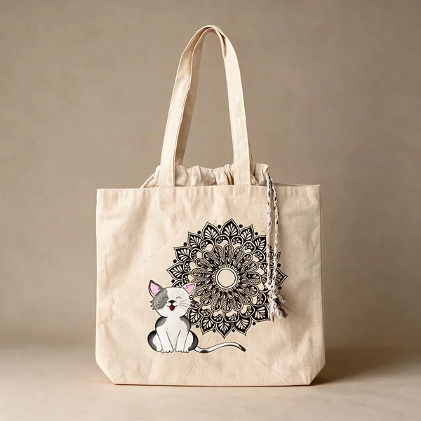 Handpainted_Balloon_Tote_Bag_Mandala_Cat_Design