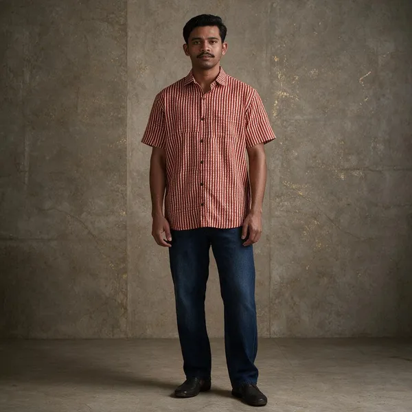 Hand_Blockprinted_Cotton_Half_Sleeve_Shirt_For_Men_Regular_Fit_Red_Stripes