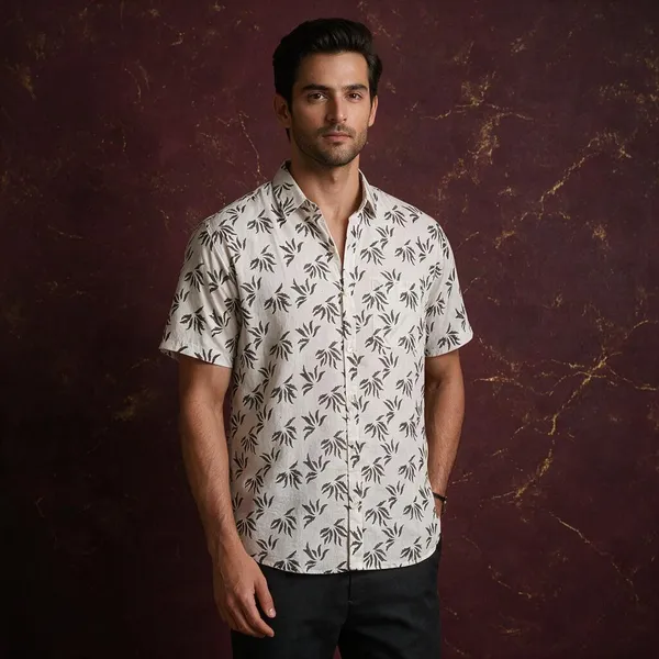 Hand_Blockprinted_Cotton_Half_Sleeve_Shirt_For_Men_Regular_Fit_White_Dark_Grey_Floral