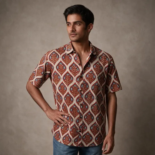 Hand_Blockprinted_Cotton_Half_Sleeve_Shirt_For_Men_Regular_Fit_Brown