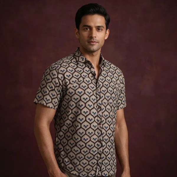 Hand_Blockprinted_Cotton_Half_Sleeve_Shirt_For_Men_Regular_Fit_Black
