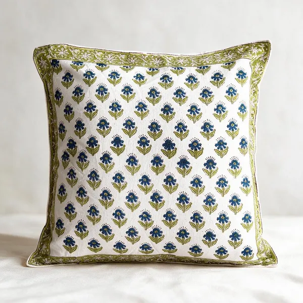 Hand_Block_Printed_Cushion_Covers_Green_Blue_Small_Floral_Design_Set_Of_5
