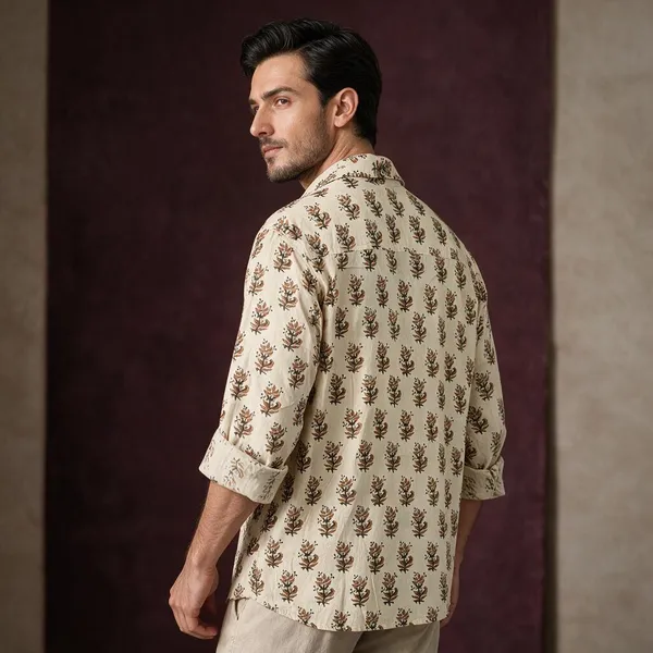 Hand_Blockprinted_Cotton_Full_Sleeve_Shirt_For_Men_Regular_Fit_Beige_Brown_Motifs