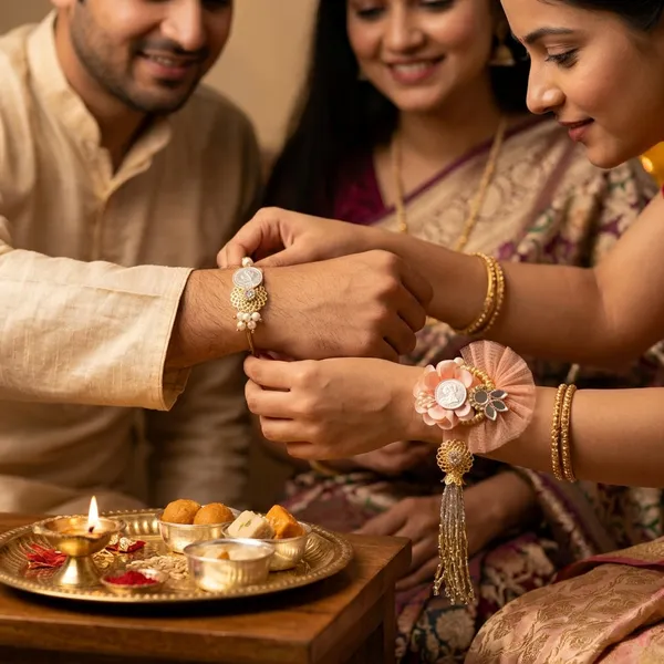 925_Silver_Coin_Bhaiya_Bhabhi_Pink_Floral_Rakhi_Default_Title