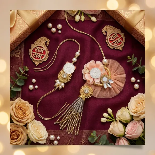 925_Silver_Coin_Bhaiya_Bhabhi_Pink_Floral_Rakhi_Default_Title