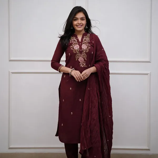 Maroon_Embroidered_Straight_Kurta_Set_With_Dupatta
