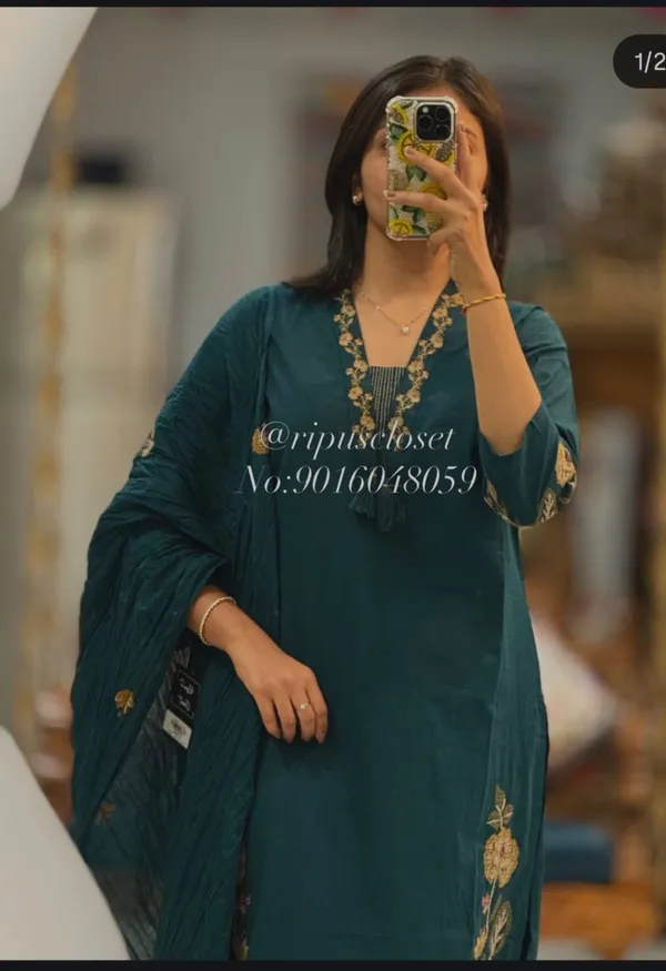 Navy_blue_embroidery_kurti_with_pant_and_dupatta_sat_