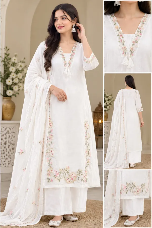 White_v_neck_style_emboridery_kurti_with_pant_and_emboridery_duppta_sat_