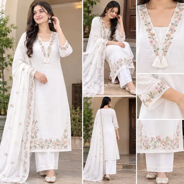 White_v_neck_style_emboridery_kurti_with_pant_and_emboridery_duppta_sat_