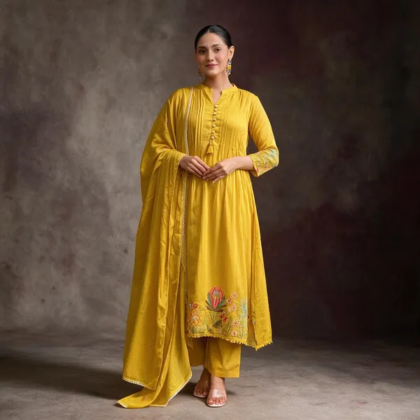 Mustard_Yellow_Anarkali_Kurta_Set_With_Floral_Embroidery