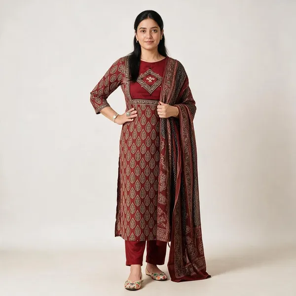 Maroon_Ethnic_Printed_Salwar_Suit_Set_With_Dupatta