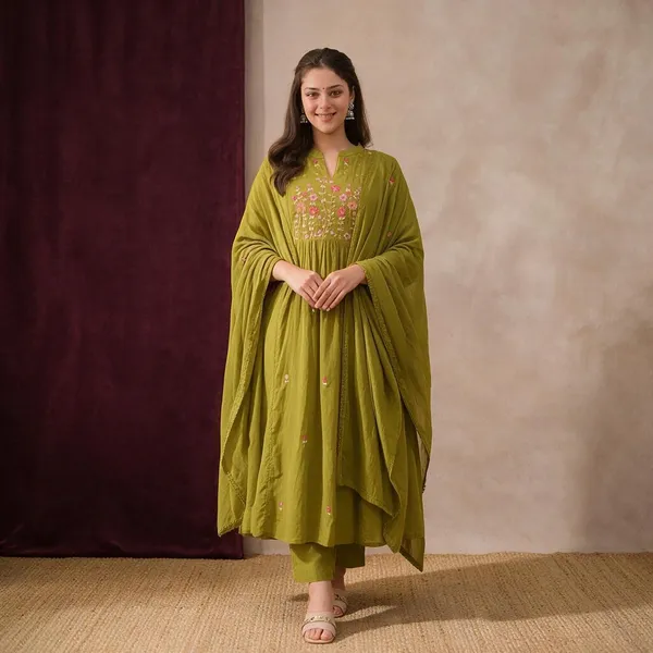Olive_Green_Embroidered_Anarkali_Kurta_Set_With_Dupatta