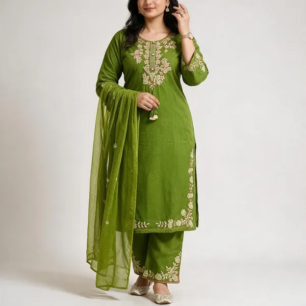 Green_New_Emboridery_Kurti_With_Pant_And_Duppta_Sat