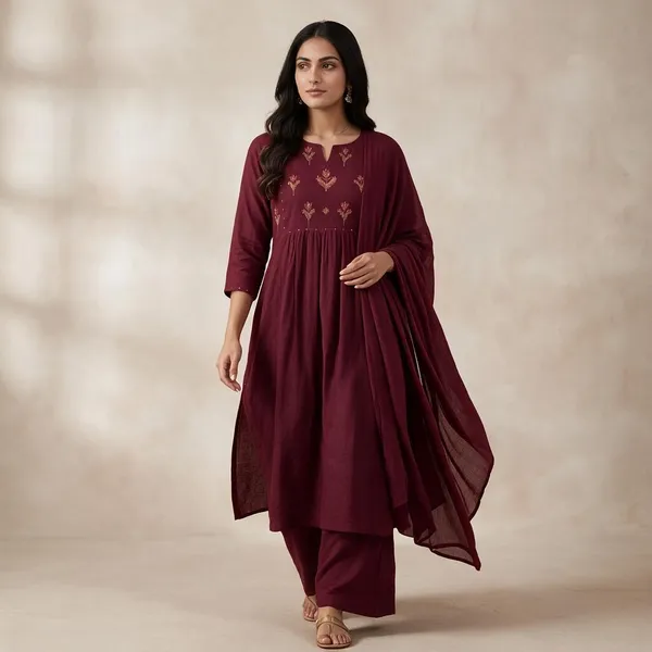 Maroon_Embroidered_Anarkali_Kurta_Set_With_Dupatta