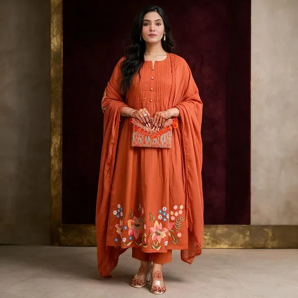 Orange_Floral_Embroidered_Ethnic_Suit_Set_With_Dupatta