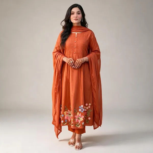 Orange_Floral_Embroidered_Ethnic_Suit_Set_With_Dupatta