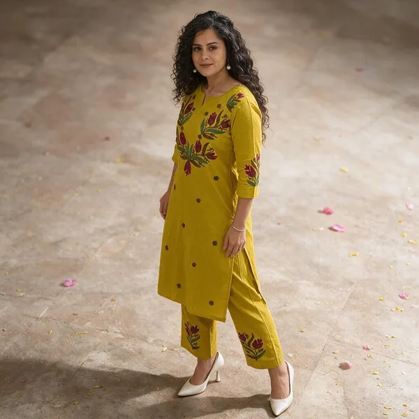 Vibrant_Yellow_Embroidered_Kurti_With_Matching_Pants
