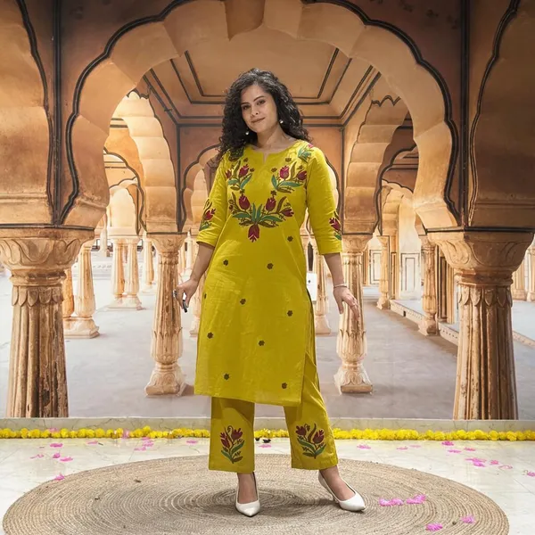 Vibrant_Yellow_Embroidered_Kurti_With_Matching_Pants