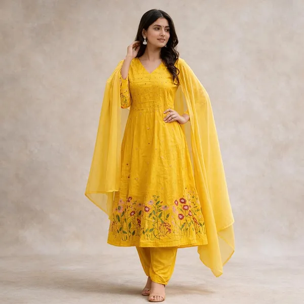 Yellow_Floral_Embroidered_Anarkali_Suit_Set_With_Dupatta